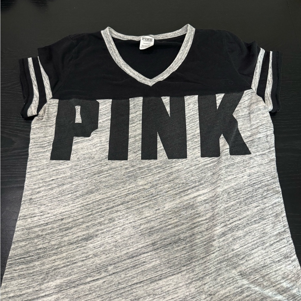 PINK Victoria's Secret Black and Gray Short Sleeve Tee